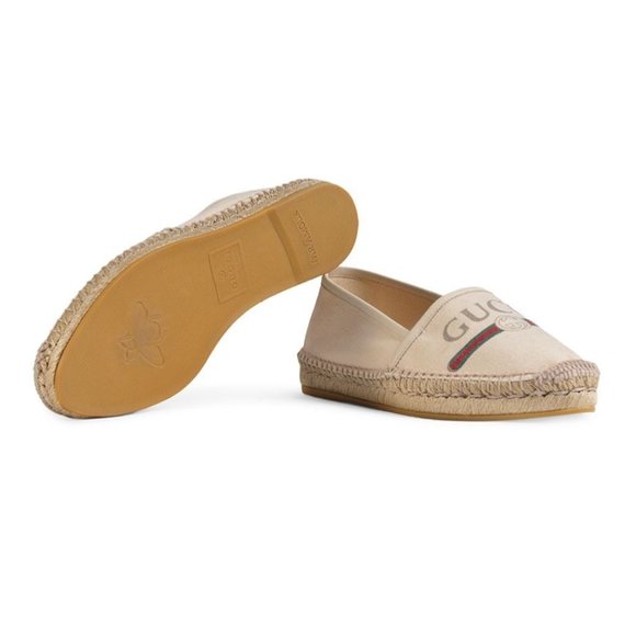 New Gucci Printed Canvas Espadrille Flats in White NEW IN BOX WITH SHOE BAGS - Picture 10 of 10